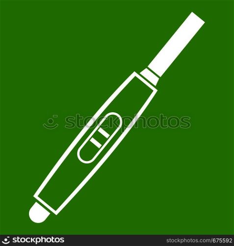 Pregnancy test with positive pregnant icon white isolated on green background. Vector illustration. Pregnancy test with positive pregnant icon green