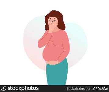 Pregnancy toxicosis. Morning sickness. Pregnant woman suffering from nausea and vomiting. Flat vector illustration.. Pregnancy toxicosis. Morning sickness. Pregnant woman suffering from nausea and vomiting. Flat vector illustration