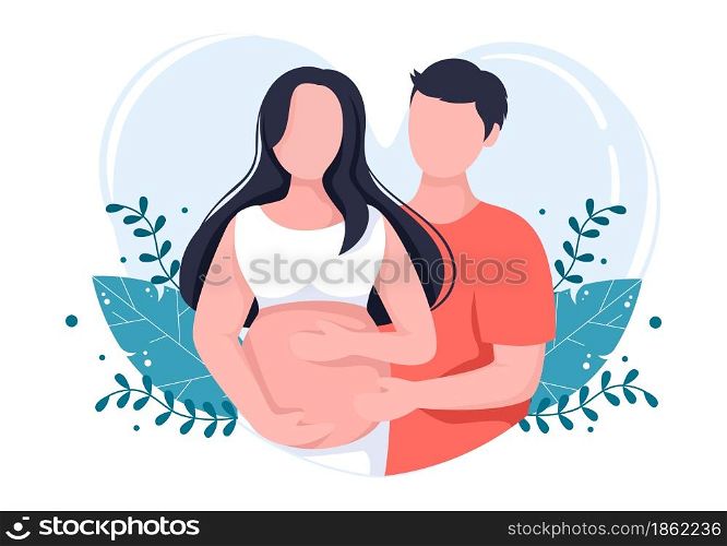 Pregnant Couple Background Vector Illustration with A Husband Takes Care and Hugs His Wife or Mother While Waiting for Birth in Flat Design Style