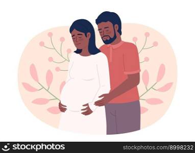 Pregnant couple flat concept vector spot illustration. Editable 2D cartoon characters on white for web design. Husband embracing expectant wife from behind creative idea for website, mobile, magazine. Pregnant couple flat concept vector spot illustration