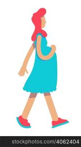 Pregnant ginger haired woman semi flat color vector character. Healthy pregnancy. Walking figure. Full body person on white. Simple cartoon style illustration for web graphic design and animation. Pregnant ginger haired woman semi flat color vector character