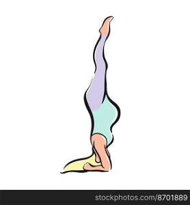  Pregnant girl doing yoga for pregnant women. Fitness, sports for pregnant women . Vector illustration. Pregnant girl stands on her head doing yoga