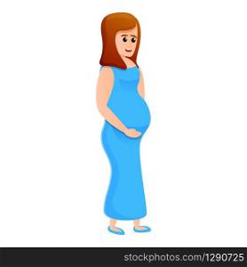 Pregnant girl holds belly icon. Cartoon of pregnant girl holds belly vector icon for web design isolated on white background. Pregnant girl holds belly icon, cartoon style