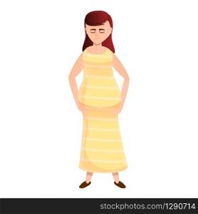 Pregnant girl in a long dress icon. Cartoon of pregnant girl in a long dress vector icon for web design isolated on white background. Pregnant girl in a long dress icon, cartoon style