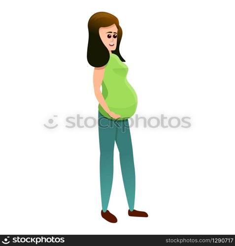 Pregnant girl in green clothes icon. Cartoon of pregnant girl in green clothes vector icon for web design isolated on white background. Pregnant girl in green clothes icon, cartoon style