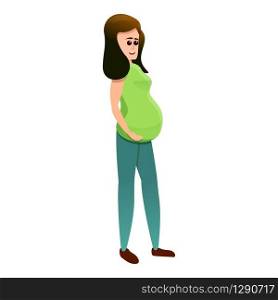 Pregnant girl in green clothes icon. Cartoon of pregnant girl in green clothes vector icon for web design isolated on white background. Pregnant girl in green clothes icon, cartoon style