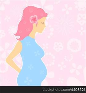 Pregnant girl3. The pregnant woman in a blue dress. A vector illustration