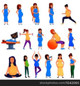 Pregnant icons set. Cartoon set of pregnant vector icons for web design. Pregnant icons set, cartoon style