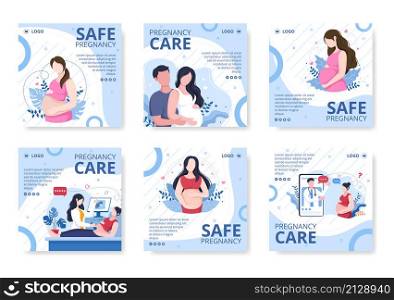 Pregnant Lady or Mother Post Health care Template Flat Design Illustration Editable of Square Background for Social media or Greetings Card
