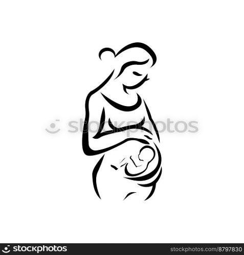 Pregnant mother and fetus icon logo, vector design illustration