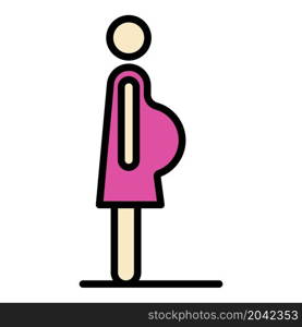 Pregnant mother side view icon. Outline pregnant mother side view vector icon color flat isolated. Pregnant mother side view icon color outline vector
