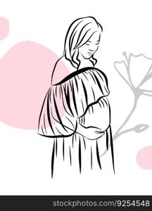 Pregnant woman abstract linear illustration. Motherhood concept. Hand drawn sketch.