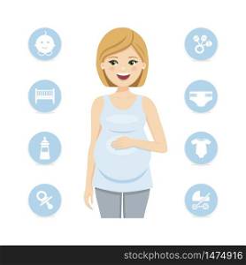 Pregnant woman and baby boy icons. Isolated vector illustration