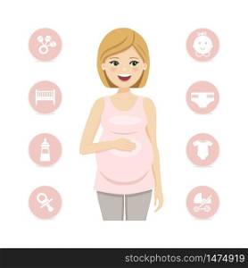 Pregnant woman and baby girl icons. Isolated vector illustration