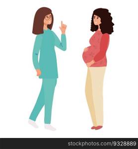 Pregnant woman at the doctor s appointment. A woman expecting a baby visits a doctor s office, examination during pregnancy. Flat vector illustration in cartoon design. Pregnant woman at the doctor s appointment. A woman expecting a baby visits a doctor s office, examination during pregnancy. Flat vector illustration in cartoon design.