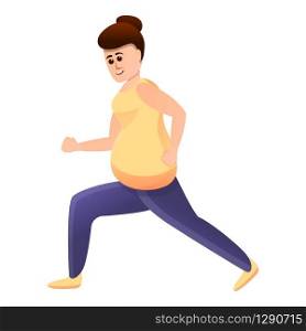 Pregnant woman doing lunges icon. Cartoon of pregnant woman doing lunges vector icon for web design isolated on white background. Pregnant woman doing lunges icon, cartoon style