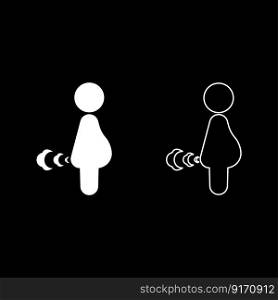 Pregnant woman farts break wind farting bloating gas cloud stench bad smell flatulency set icon white color vector illustration image simple solid fill outline contour line thin flat style. Pregnant woman farts break wind farting bloating gas cloud stench bad smell flatulency set icon white color vector illustration image solid fill outline contour line thin flat style