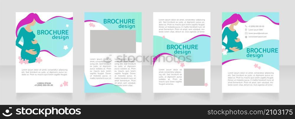 Pregnant woman health blank brochure design. Template set with copy space for text. Premade corporate reports collection. Editable 4 paper pages. Rounded Mplus 1c Bold, Nunito Light fonts used. Pregnant woman health blank brochure design