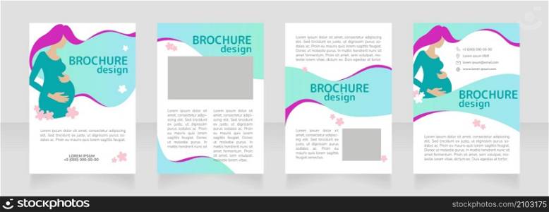 Pregnant woman health blank brochure design. Template set with copy space for text. Premade corporate reports collection. Editable 4 paper pages. Rounded Mplus 1c Bold, Nunito Light fonts used. Pregnant woman health blank brochure design