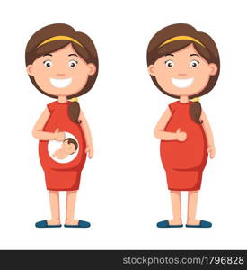 pregnant woman holding her tummy illustration, vector