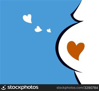 Pregnant woman icon with heart (blue)