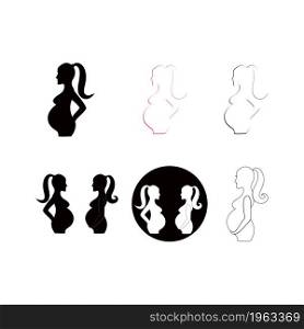 pregnant woman line art symbols template vector