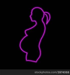 Pregnant woman neon sign. Bright glowing symbol on a black background. Neon style icon.