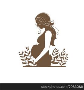 Pregnant woman silhouette with Decorated leaves background Vector