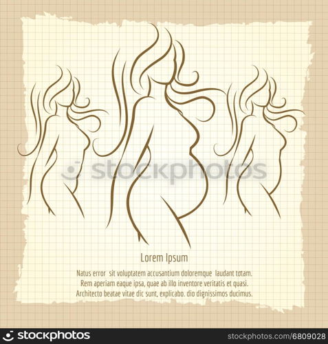 Pregnant woman silhouettes vintage poster. Pregnant woman silhouettes vector illustration. Vintage pregnancy poster