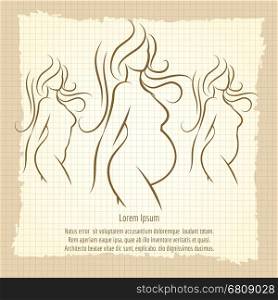 Pregnant woman silhouettes vintage poster. Pregnant woman silhouettes vector illustration. Vintage pregnancy poster