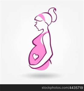 Pregnant Woman Sticker. Pregnant Woman silhouette with Heart Sticker on a white background vector illustration