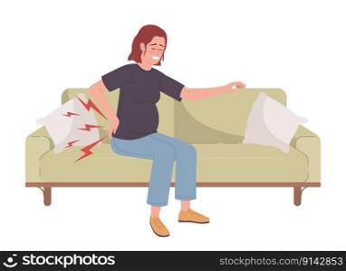Pregnant woman struggling with lower back pain semi flat color vector character. Editable figure. Full body person on white. Simple cartoon style spot illustration for web graphic design and animation. Pregnant woman struggling with lower back pain semi flat color vector character