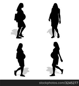 pregnant woman, vector silhouettes