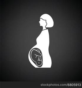 Pregnant woman with baby icon. Black background with white. Vector illustration.