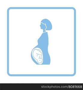 Pregnant woman with baby icon. Blue frame design. Vector illustration.
