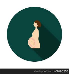 Pregnant Woman With Baby Icon. Flat Circle Stencil Design With Long Shadow. Vector Illustration.