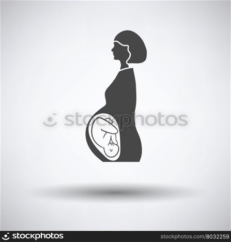 Pregnant woman with baby icon on gray background, round shadow. Vector illustration.