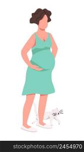 Pregnant woman with cat semi flat color vector character. Touching belly during pregnancy. Full body person on white. Simple cartoon style illustration for web graphic design and animation. Pregnant woman with cat semi flat color vector character