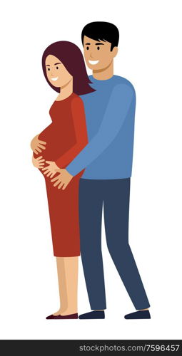 Pregnant woman with her husband on a white background. Happy family. Vector flat illustration.