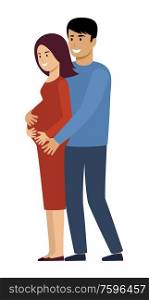 Pregnant woman with her husband on a white background. Happy family. Vector flat illustration.