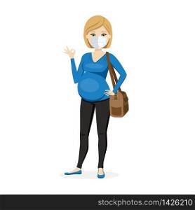Pregnant woman with mask. People protected against the illness. Isolated vector illustration