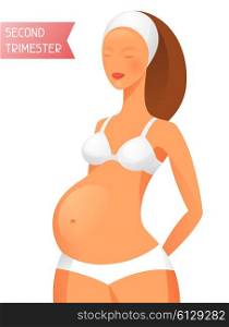 Pregnant women in second trimester of pregnancy. Illustration for websites, magazines and brochures.