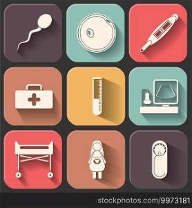 Pregnantcy flat icon set on color fade shadow effect.