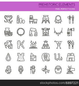 Prehistoric Elements , Thin Line and Pixel Perfect Icons