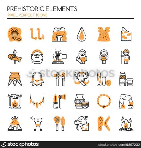Prehistoric Elements , Thin Line and Pixel Perfect Icons