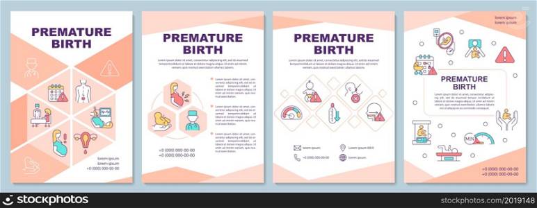 Premature birth brochure template. Face health problems. Flyer, booklet, leaflet print, cover design with linear icons. Vector layouts for presentation, annual reports, advertisement pages. Premature birth brochure template