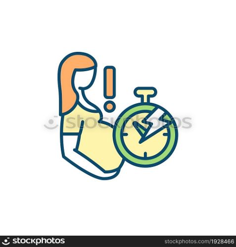 Premature birth RGB color icon. Early childbirth. Mother with health problem. Delivery preterm baby. Serious health issues risk. Isolated vector illustration. Simple filled line drawing. Premature birth RGB color icon