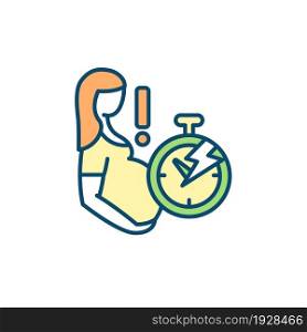 Premature birth RGB color icon. Early childbirth. Mother with health problem. Delivery preterm baby. Serious health issues risk. Isolated vector illustration. Simple filled line drawing. Premature birth RGB color icon