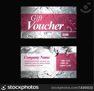 Premium blue silver gift voucher card print template with pink accent - front and back layout design