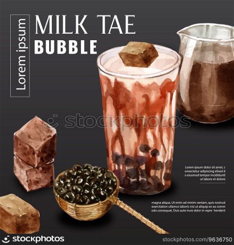 Premium brown sugar bubble milk tea ad content Vector Image